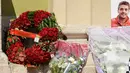 Sejumlah karangan bunga diletakkan di luar Reparate Katedral Sainte saat acara pemakaman pembalap asal Prancis, Jules Bianchi di Nice, Selasa (21/7/2015). Bianchi meninggal akibat kecelakaan di Jepang pada 2014. (REUTERS/Jean-Pierre Amet)