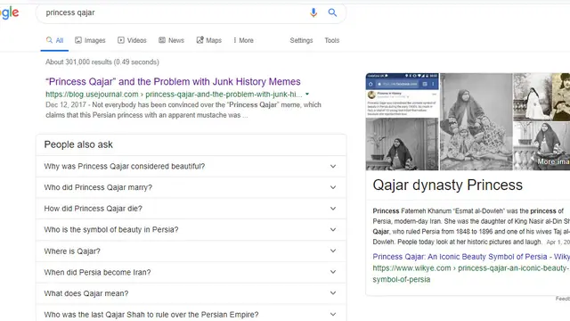 [Cek Fakta] Princess Qajar, Simbol Kecantikan Persia yang Bikin 13 Pria Bunuh Diri? (Google Search)
