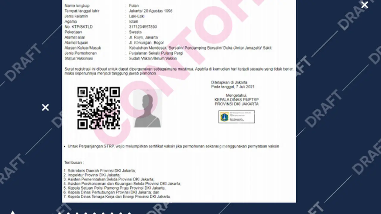 Surat STRP. Dok Pemprov DKI