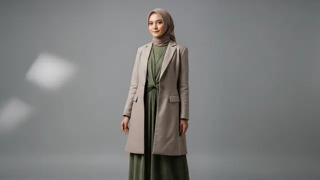 Gamis Bahan Flowy + Blazer Katun Bertekstur