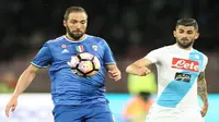 Gonzalo Higuain tumpul saat membela Juventus menghadapi Napoli. (AFP/Carlo Hermann)