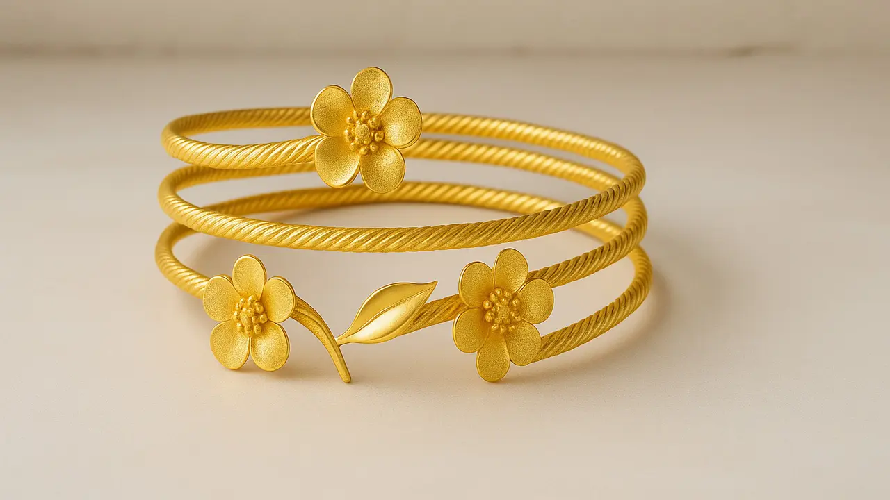 Desain Gelang Lilit Emas Motif Bunga 24 Karat Terbaru 2025/AI