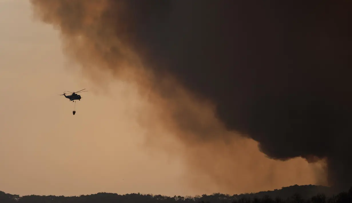 Kebakaran hutan di daerah Anpyeong-myeon, Uiseong, Provinsi Gyeongsang Utara, diperkirakan telah menghanguskan area seluas 6.078 hektar. (YASUYOSHI CHIBA/AFP)