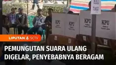 Pemilihan suara ulang juga masih digelar di sejumlah TPS di daerah. Penyebab pemungutan suara ulang beragam, ada yang disebabkan surat suara daerah lain masuk dan ada juga yang disebabkan bencana banjir.