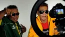  Duo rapper The Best Man saat proses syuting pembuatan videoklip single terbaru dari Septy Sanustika, 'Playboy Cap Sisir' di kawasan Ciputat, Tangerang Selatan, Senin (16/3/2015). (Liputan6.com/Faisal R Syam)