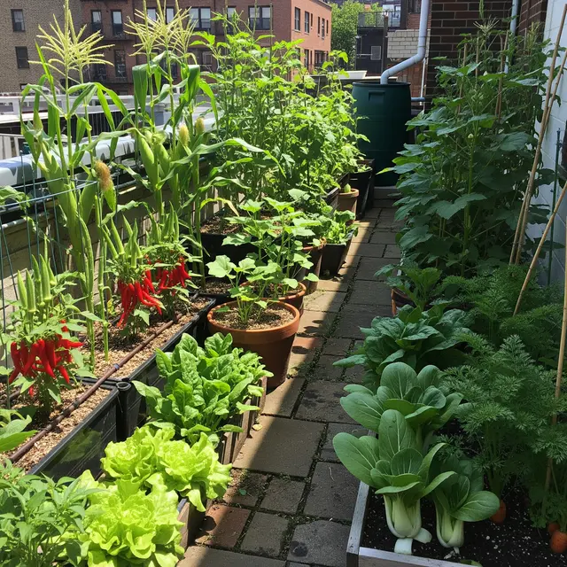 Kebun Sayur di Teras Sempit yang Tetap Subur Tanpa Siram Setiap Hari (Image by Gemini AI)