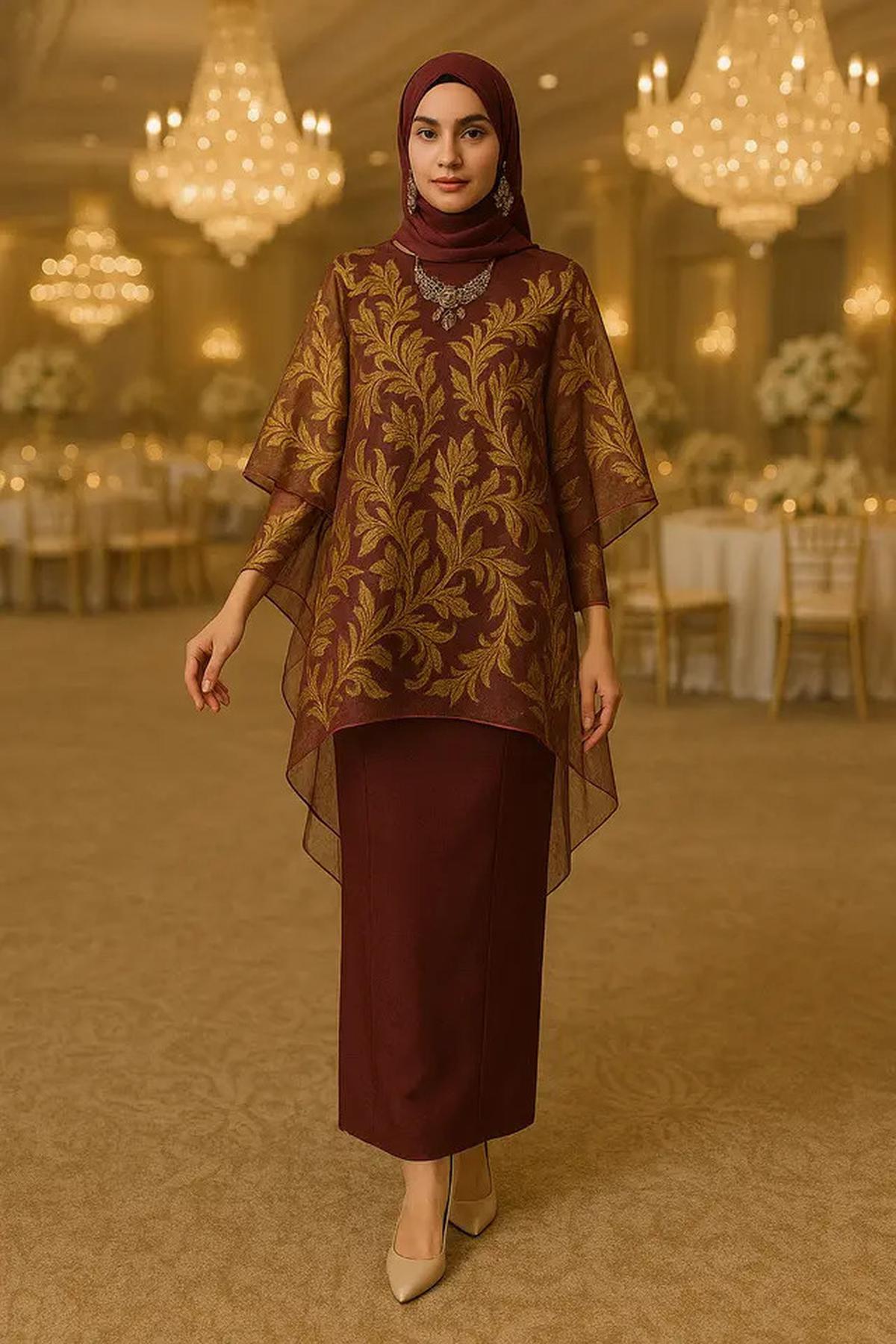 7 Desain Baju Gamis dan Tunik Batik Emas, Pilihan Tepat untuk Kondangan Glamor