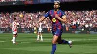 Bek asal Uruguay milik Barcelona, ​​#04 Ronald Federico Araujo da Silva, merayakan gol pertama timnya dalam pertandingan Liga Spanyol antara FC Barcelona dan Rayo Vallecano de Madrid di Stadion Camp Nou, Barcelona, ​​pada 22 Maret 2026. (Josep LAGO/AFP)