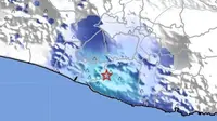 Gempa dangkal Magnitudo 3,6 dirasakan warga di wilayah Gunungkidul, Rabu malam (13/12/2023), pukul 22.15.24 WIB. (Liputan6.com/ Dok BMKG)
