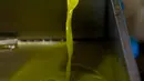 Minyak zaitun mengalir dari pipa setelah diekstraksi dari buah zaitun di sebuah pabrik pengolahan minyak zaitun di Borj Qalaouiye, Lebanon selatan, 18 Oktober 2020. Beberapa wilayah di Lebanon selatan masih menggunakan cara-cara tradisional mengekstraksi minyak dari buah zaitun (Xinhua/Bilal Jawich)