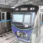 Dua kereta MRT berada di stasiun Lebak bulus Jakarta, Senin (25/2). Pada 5 Maret nanti pihak Kereta MRT akan membuka pendaftaran uji coba umum. Dengan begitu, masyarakat bisa mengikuti progres pembangunan. (Liputan6.com/Angga Yuniar)