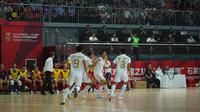 Timnas Futsal Indonesia menghadapi Denmark dalam laga final CFA International 2025 di Shijiazhuang College College Sport Center, Shijiazhuang, China, Kamis (11/9/2025). (Dok. FFI)