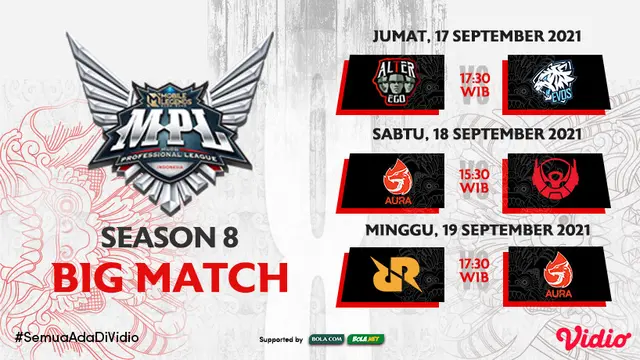 Jadwal dan Live Streaming MPL ID Season 8 di Vidio Pekan Keenam, 17 Hingga 19 September 2021