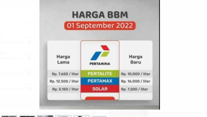 <p>Tangkapan layar klaim kenaikan harga Pertalite, Pertamax dan solar per 1 September 2022</p>