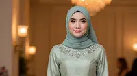 Gamis Brokat Sage A-Line dengan Payet Halus/AI