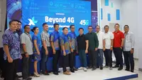 Jajaran manajemen XL dan sejumlah perwakilan produsen smartphone di workshop bertajuk "Beyond 4G ecosystem development" di Jakarta, Selasa (16/5/2017). (Liputan6.com/Agustin Setyo Wardani)
