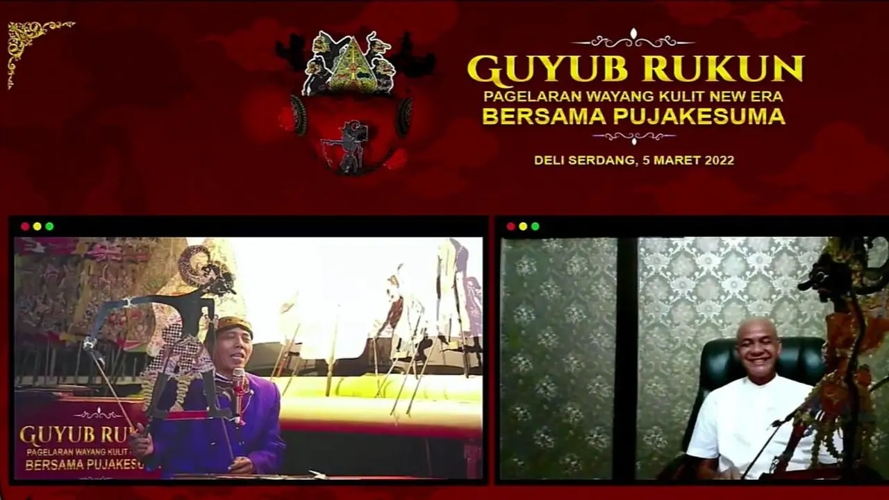 Ganjar Pranowo menghadiri secara virtual pagelaran wayang kulit yang digelar Pujakesuma (Putra Jawa Kelahiran Sumatra) di Deli Serdang. (Istimewa)