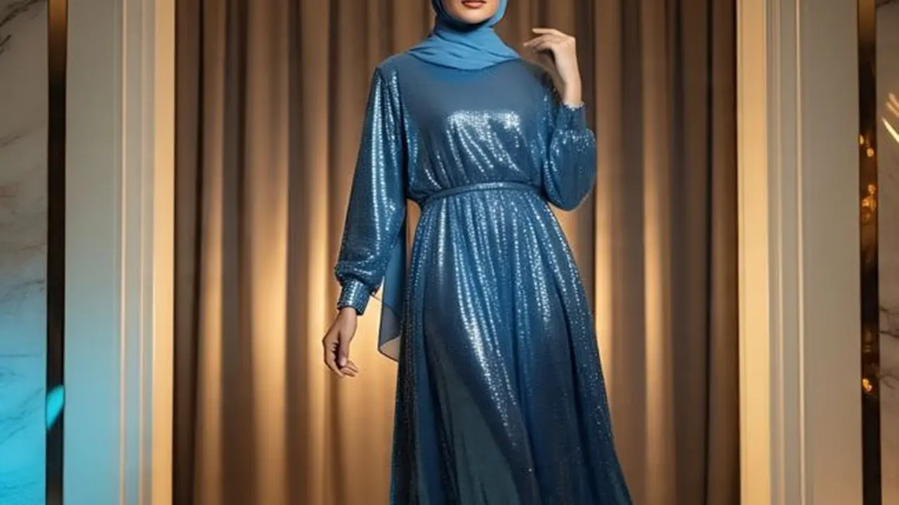 Ilustrasi Model Gamis Payet (Sumber Gambar: Meta AI)
