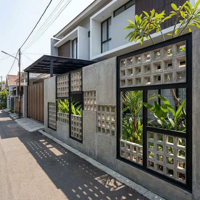 Model Pagar Rumah Beton Roster Berlubang Estetik Sirkulasi Udara