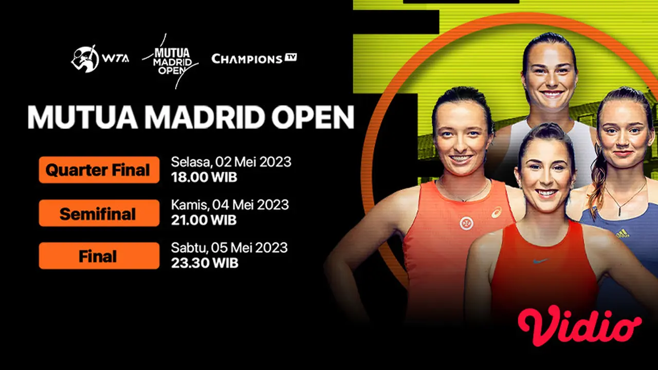 Saksikan Live Streaming Semifinal WTA 1000 Mutua Madrid Open 2023 di Vidio 4-5 Mei
