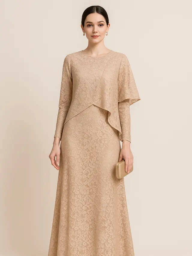 Model Long Dress Brokat Kombinasi Outer Pendek Kekinian 2025