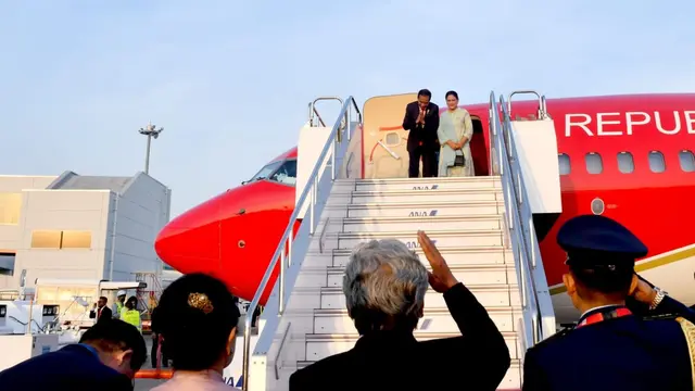 Presiden dan Ibu Iriana Jokowi bertolak ke Jakarta dari Hiroshima, Jepang, Minggu 21 Mei 2023. (BPMI Setpres)
