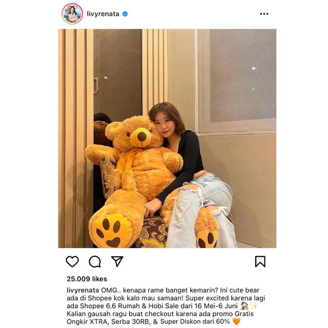 Hebohkan Media Sosial, Ini Jawaban Livy Renata tentang Boneka Beruangnya yang Bikin Penasaran