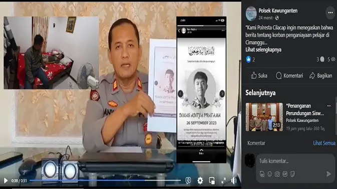 <p>Gambar tangkapan layar video dari akun Facebook Polsek Kawungaten. </p>