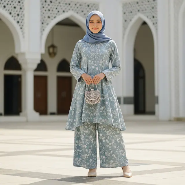 Setelan Tunik dan Celana Kulot Lebar (Gemini AI)