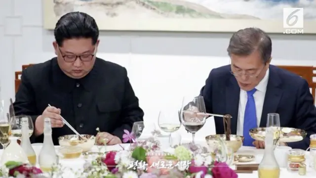 Foto-foto jamuan makan malam antara Kim Jong Un dan Presiden Korea Selatan, Moon Jae In beredar ke publik.