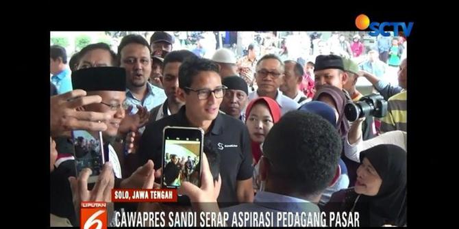 Ditemani Ketua MPR, Sandiaga Uno dengarkan Aspirasi Pedagang Pasar Kadipolo Solo