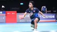 Tunggal putra Indonesia Anthony Sinisuka Ginting&nbsp;saat menghadapi Prannoy HS dari India pada laga perempat final Australian Open 2023. Anthony Ginting kalah 21-16, 17-21, dan 14-21 di State Sports Centre, Sydney, Jumat (4/8/2023) sore WIB. (foto: PBSI)
