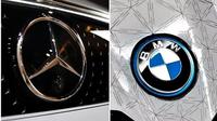 Ilustrasi logo Mercedes-Benz dan BMW. (Oto.com)