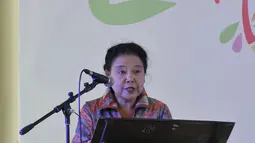 Intan Mardiana memberikan sambutan di acara HUT Museum Nasional Ke 237, Jakarta, Jumat (24/4/2015). HUT Museum Nasional akan diramaikan dengan aneka perlombaan permainan tradisional (Liputan6.com/JohanTallo)