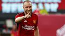 Selebrasi gelandang Manchester United, Christian Eriksen setelah menjadi penentu kemenangan timnya atas Arsenal dalam babak adu penalti pada laga pramusim 2023/2024 di MetLife Stadium, New Jersey, USA, Minggu (23/7/2023) pagi WIB. (AFP/Getty Images/Rich Schultz)