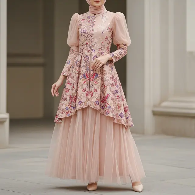 9 Model Dress Batik Brokat Lengan Puff 2025, Jadi Pilihan Busana Elegan