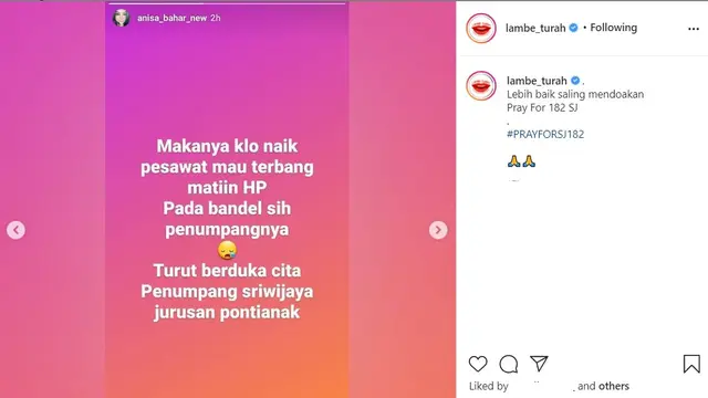Unggahan Anisa Bahar yang menuai kecaman. (Instagram/ lambe_turah)