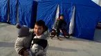 Anak-anak bermain dekat tenda yang didirikan untuk pengungsi akibat gempa baru-baru ini di Kota Yamansu wilayah Uchturpan, Prefektur Aksu, Xinjiang, China barat, Rabu (24/1/2024). Ketika gempa susulan terus mengguncang China bagian barat pada hari Rabu, ribuan orang tinggal di tenda dan tempat perlindungan lainnya, menyalakan api unggun untuk menangkis cuaca dingin. (AP Photo/Ng Han Guan)