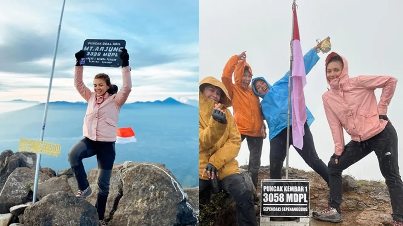 6 Potret Angela Gilsha Mendaki ke Puncak Gunung Arjuno, Bangga Banget