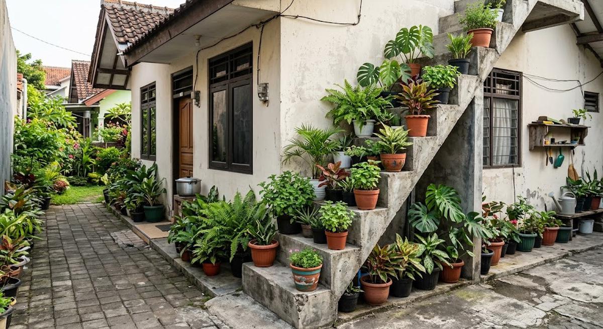 9 Desain Rak Tanaman Permanen dari Beton di Sisi Rumah, Solusi Lahan Sempit