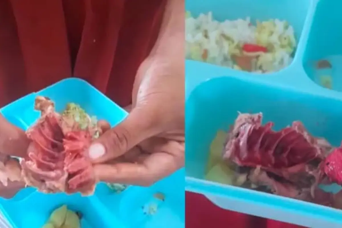 Tangkapan layar daging ayam MBG diduga masih mentah bagian dalamnya. (Foto: Isitmewa/Ola Keda)