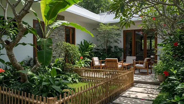 Pagar Bambu Pendek untuk Taman atau Teras