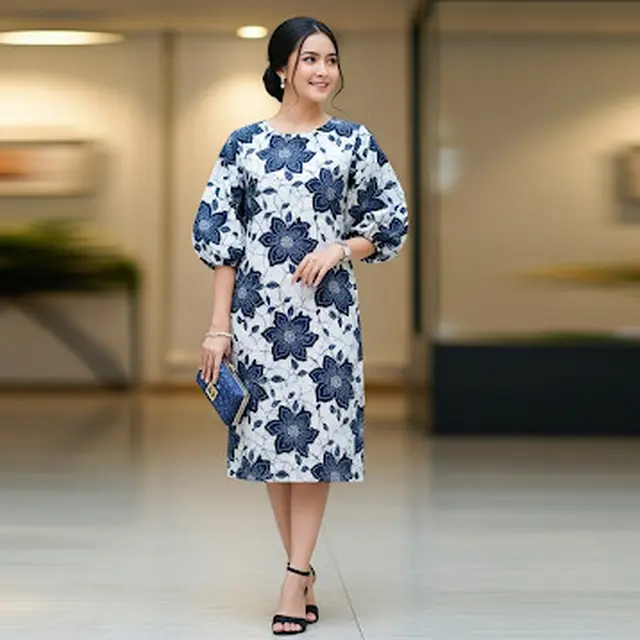 Batik Dress Lengan Balon 3/4