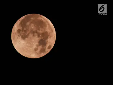 Gerhana bulan total terlihat di kota Semarang, Sabtu (28/7) dini hari. Gerhana bulan total tahun ini merupakan fenomena langka karena terjadi selama 1 jam 43 menit atau merupakan gerhana terlama yang terjadi di abad ini. (Liputan6.com/Gholib)