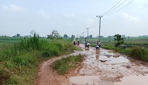 Kondisi jalan sepanjang 2 kilometer di Lampung Timur memprihatinkan. (Liputan6.com/Ardi Munthe).