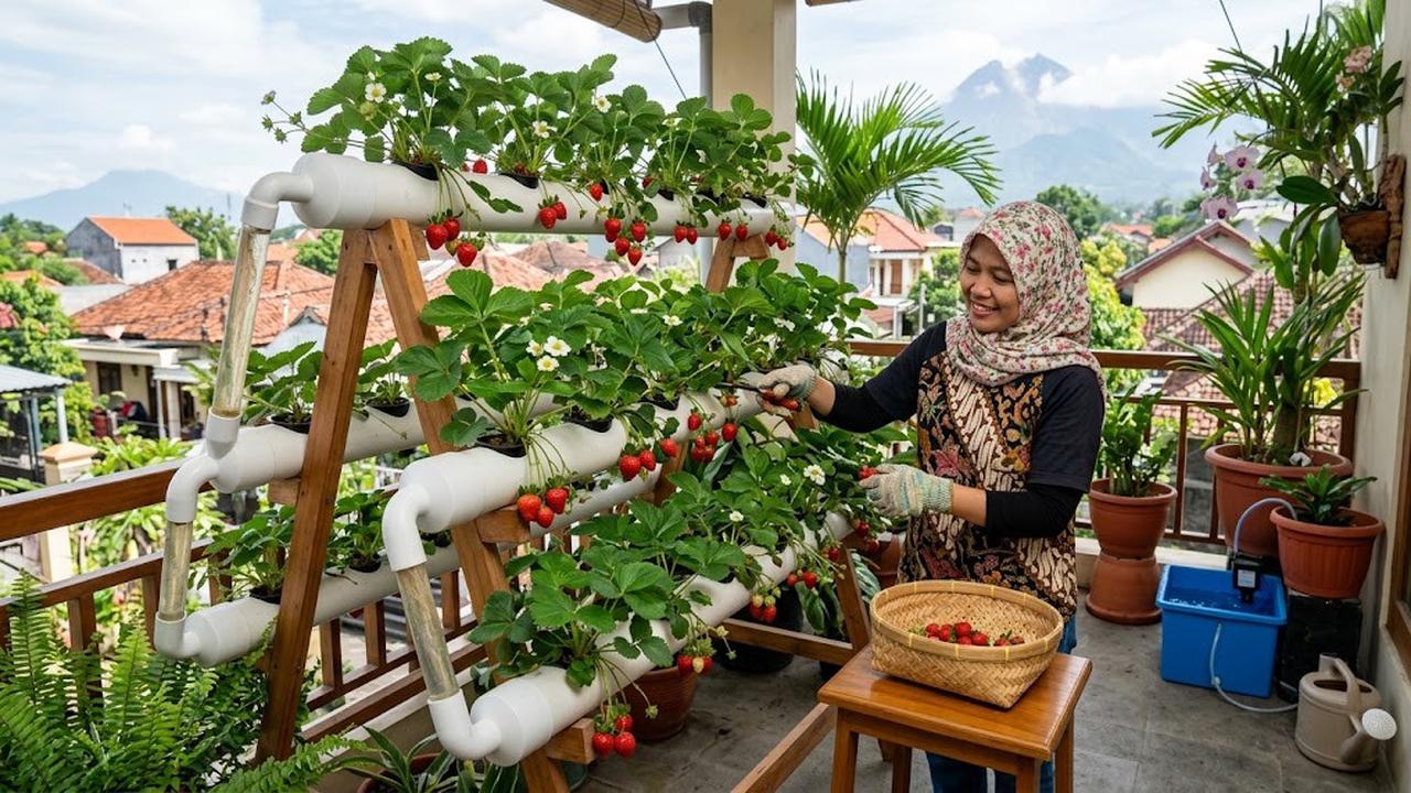 Cara Menanam Stroberi Hidroponik di Rumah (AI Generated)