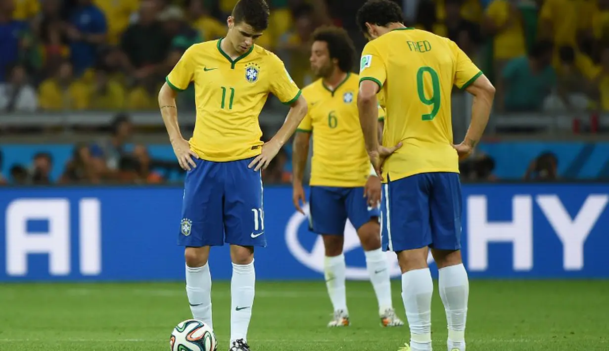 Semi final tanpa Neymar menjadi ladang kehancuran bagi Brasil. Tak tanggung-tanggung, Jerman menggilas mereka 7-1, Estadio Mineirao, Rabu (9/7/2014)  (AFP PHOTO / PATRIK STOLLARZ)