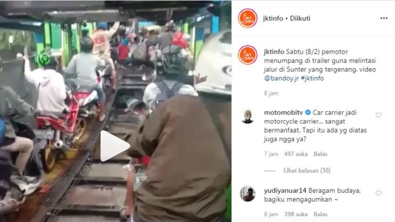 Pemotor Numpang di Truk Pengangkut Mobil (@jktinfo)