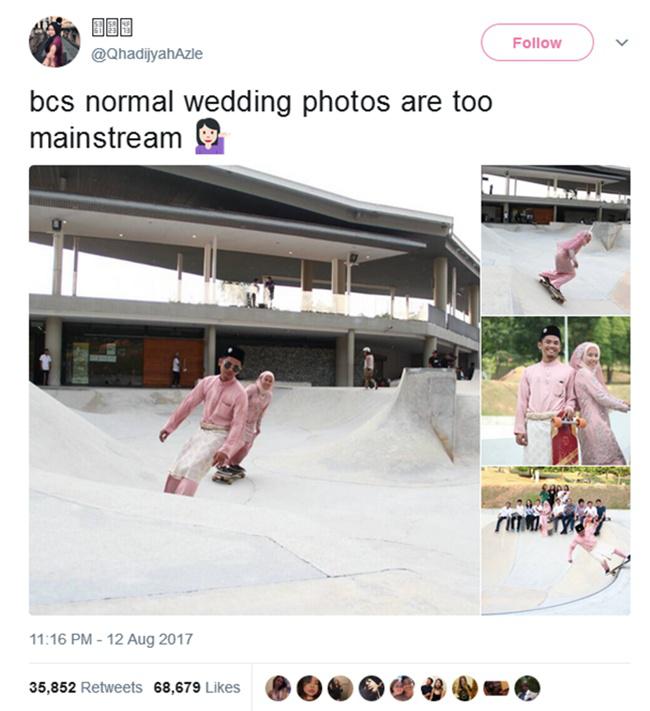 Foto pernikahan tak biasa ini viral di sosial media/copyright twitter.com/QhadijyahAzle