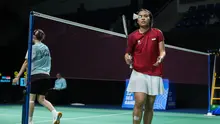 Tunggal putri Indonesia Gregoria Mariska Tunjung menang atas Eaint Chit Phoo dari Myanmar pada partai kedua perempat final cabang bulu tangkis nomor beregu SEA Games 2025 di Thamasat Rangsit Gymnasium 4, Minggu (7/12). (foto: PBSI)